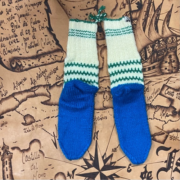 Handmade women wool knitted cream, blue, green slippers. Size S. NWT. - Picture 2 of 6